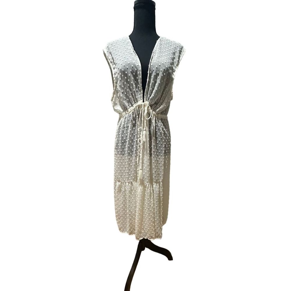 LC Lauren Conrad Swiss Dot Lightweight Tie-Waist Tassel Duster One Size